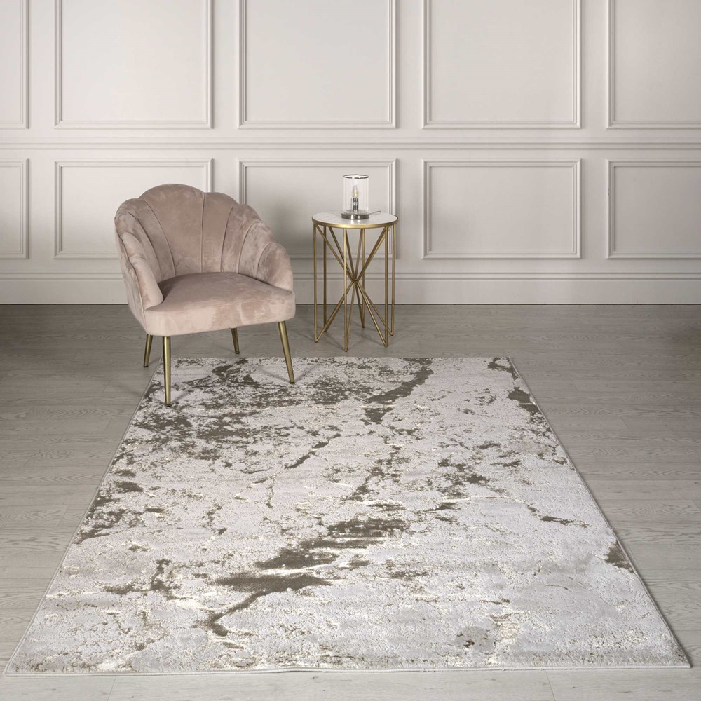 Aurora Strata AU16 Marble Rugs in Metallic Beige Bronze and Grey